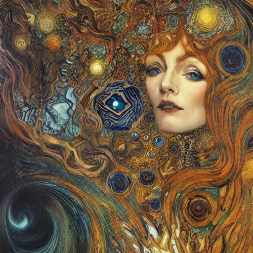 Image similar to Divine Chaos Engine by Karol Bak, Jean Deville, Gustav Klimt, and Vincent Van Gogh, fractal structures