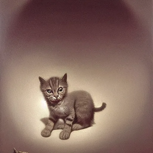 Image similar to portrait of a kitten by zdzisław beksinski