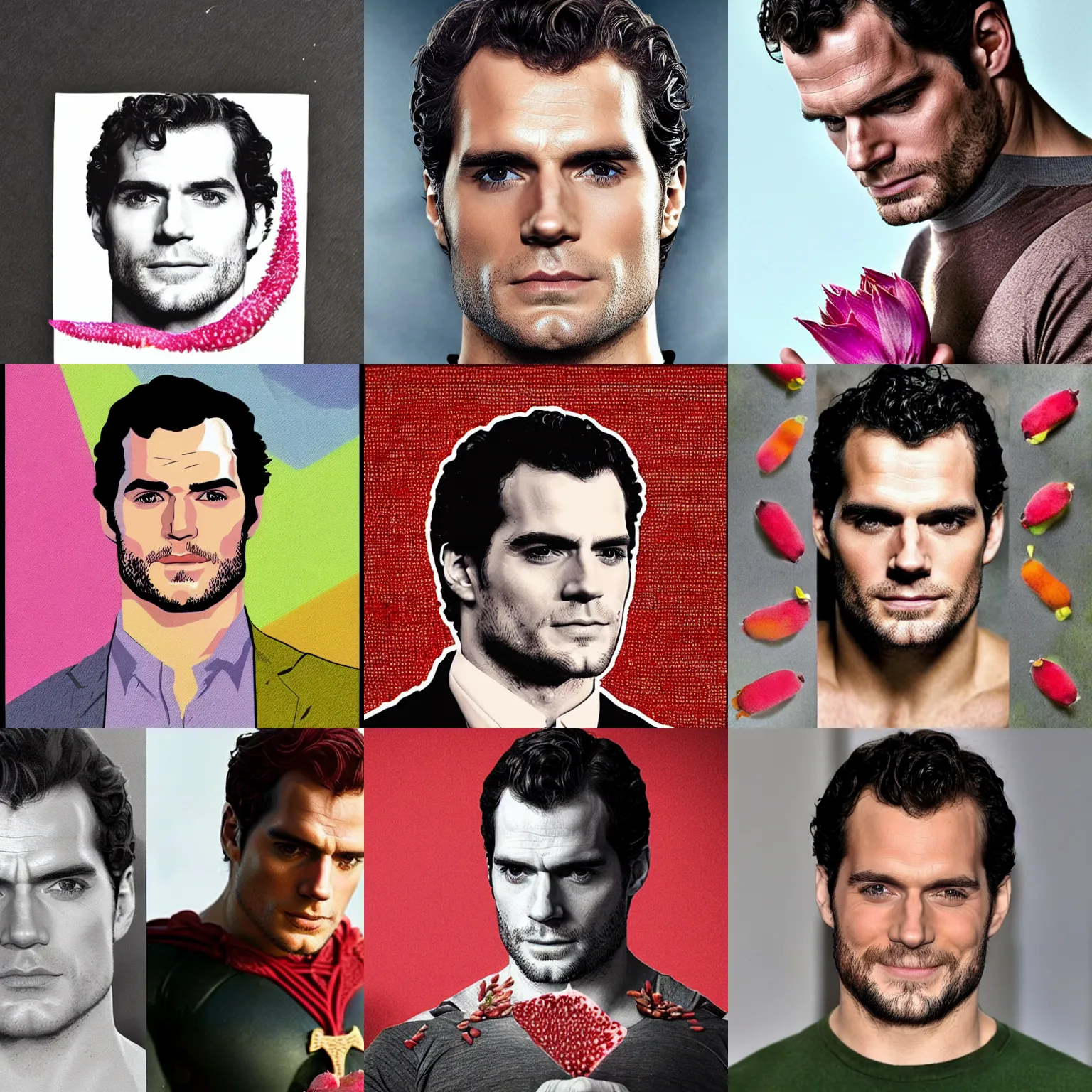 Prompt: henry cavill made of dragonfruit seeds