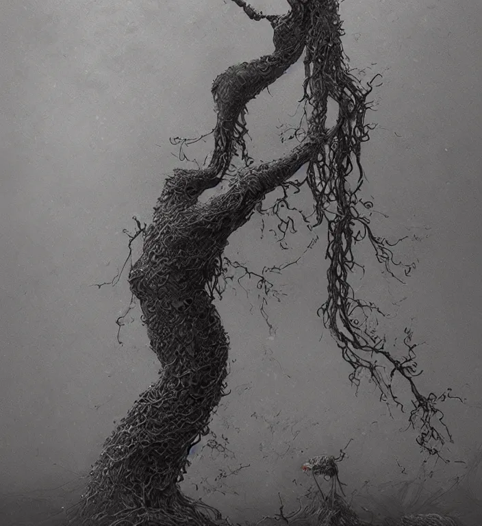 Prompt: anthropomorphic female apple tree, trending on artstation art by zdzislaw beksinski, highly detailed, cg society contest winner