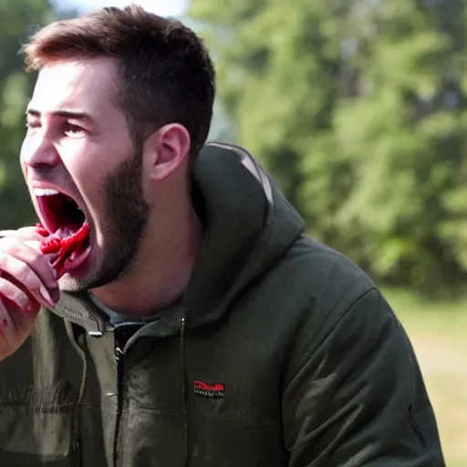 Prompt: someone with big buck teeth biting into a pickle