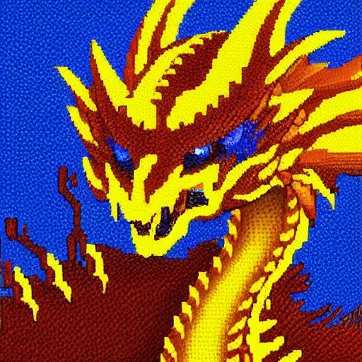 Image similar to full portrait painting of humanoid dragon, pixel art 8 x 8.