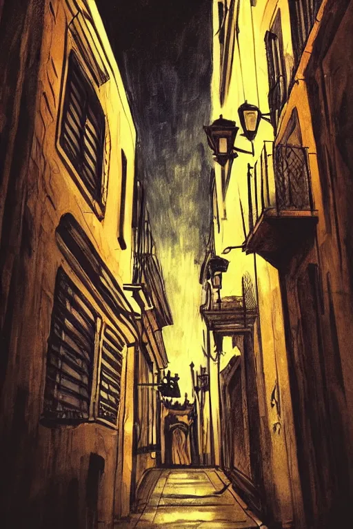 Prompt: sevilla city, art by neil gaiman, trending on artstation, dark atmospheric lighting front view synthwave, street art, fisheye lens, magic realism, eclecticism