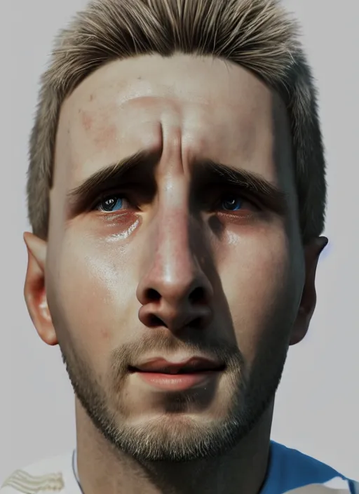 Image similar to portrait of cute crying Messi, photorealistic, 35mm, close-up, Octane render, trendingon Artstation