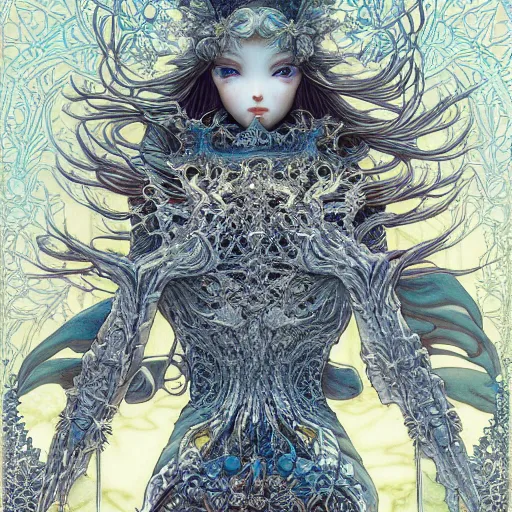 Prompt: of intricate and detailed frozen flower, symmetrical, by yoichi hatakenaka, masamune shirow, josan gonzales and dan mumford, ayami kojima, takato yamamoto, barclay shaw, karol bak