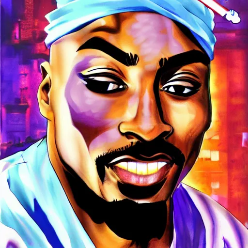 Image similar to Tupac Shakur, screenshot from a 2012s anime