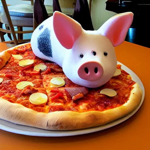 Image similar to a pig made out of pizza