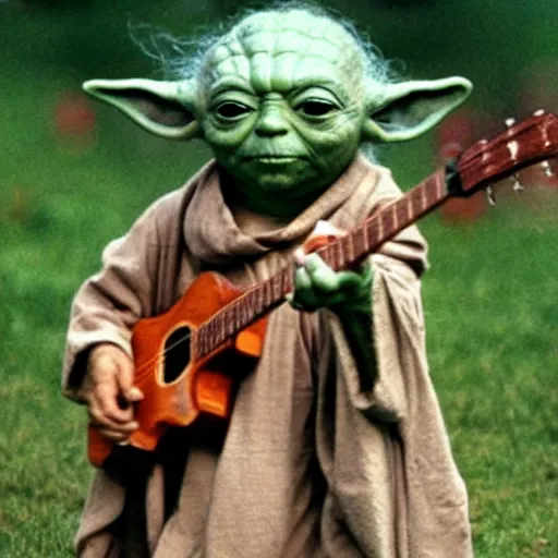 Image similar to yoda performing at woodstock