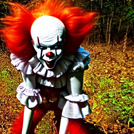 Image similar to Pennywise Caught on a trail cam 4K quality super realistic