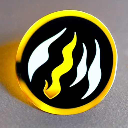 Image similar to minimalistic clean enamel pin of fire flame warning label, retro design