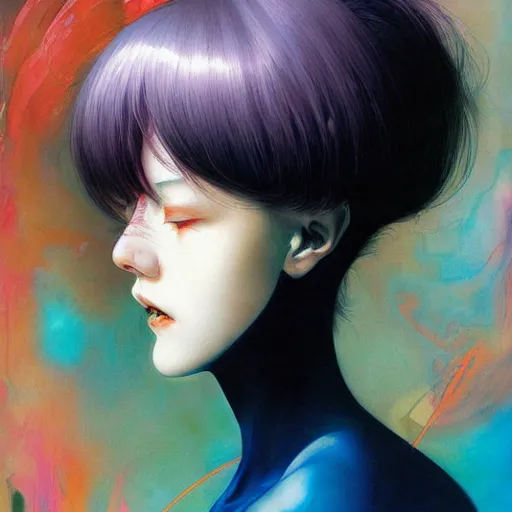 Image similar to beautiful woman portrait soft light painted by james jean and katsuhiro otomo and erik jones, inspired by perfect blue anime, smooth face feature, intricate oil painting, high detail illustration, sharp high detail, manga and anime 1 9 9 9