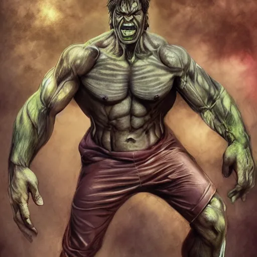 Image similar to steve buscemi as bruce banner turning into the hulk, multiple transformation phases, concept art, by artgerm and luis royo