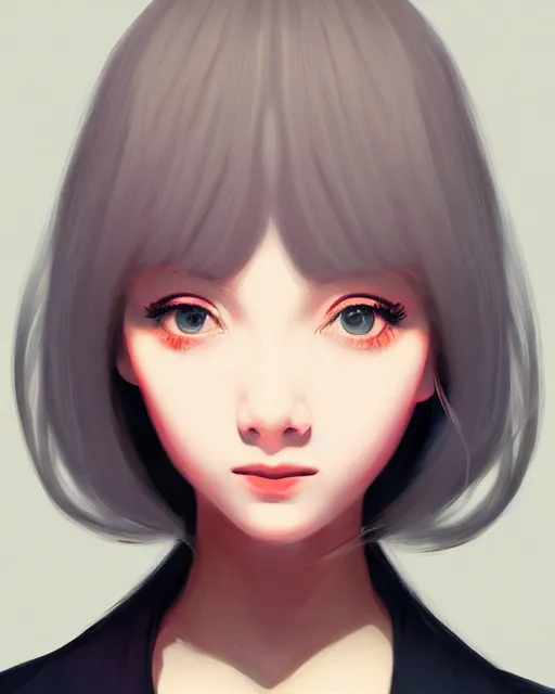 Prompt: a centered portrait of a beautiful nervous girl, in the style of ilya kuvshinov