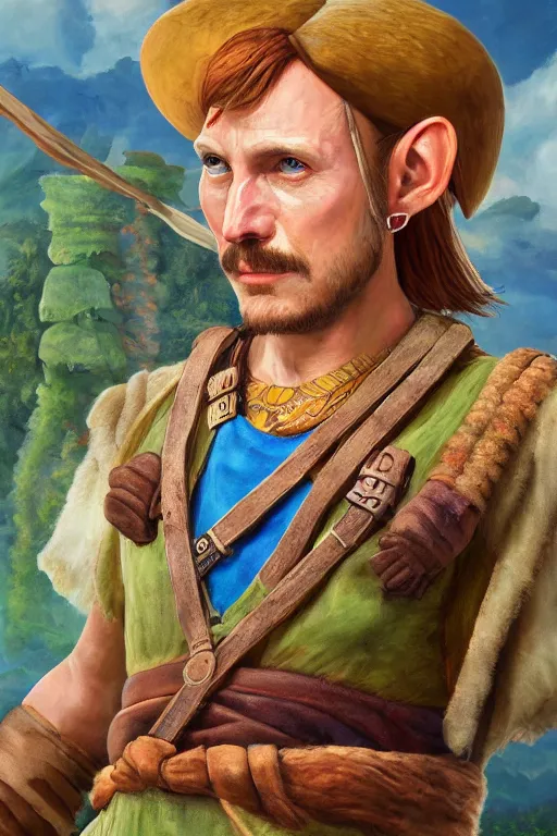 Prompt: Beedle from Zelda oil on canvas, intricate, portrait, 8k highly professionally detailed, HDR, CGsociety