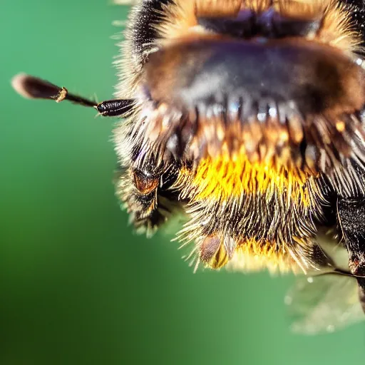 Prompt: macro photography of a landing of a bee on a high detailed dog's nose. pollen on the nose. contest winning photography. 8 k. hyper - realistic