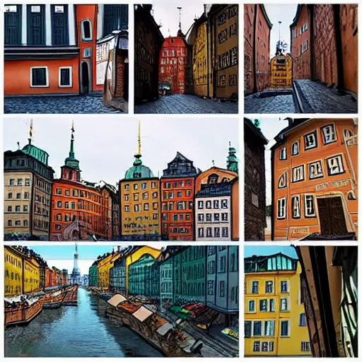 Prompt: stockholm gamla stan, in the style of studio ghibli