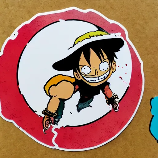 Image similar to die cut sticker, luffy is joyboy, splatter paint on paper