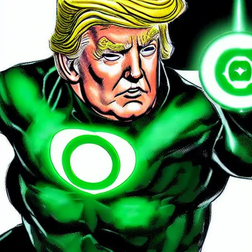 Prompt: Donald Trump as green lantern, concept art