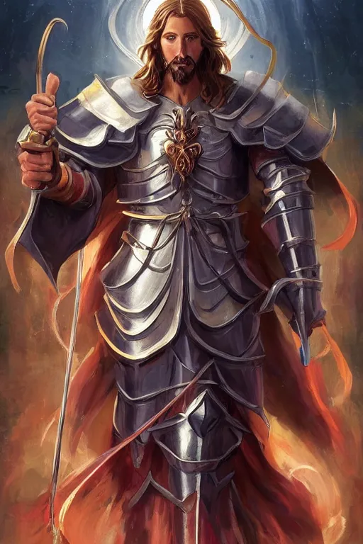 Image similar to A card of Jesus as a knight of zodiac using a saint seiya Sacred Heart armor , card game, card, trade card game, artifact , by Stanley Artgerm Lau, WLOP, Rossdraws, James Jean, Andrei Riabovitchev, Marc Simonetti, Yoshitaka Amano, ArtStation, CGSociety,