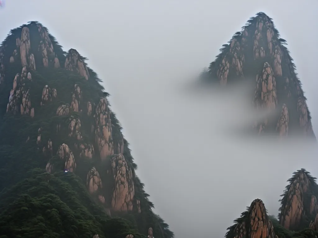 Image similar to chinese shanshui painting of huangshan on a foggy day by shenzhou 沈 周