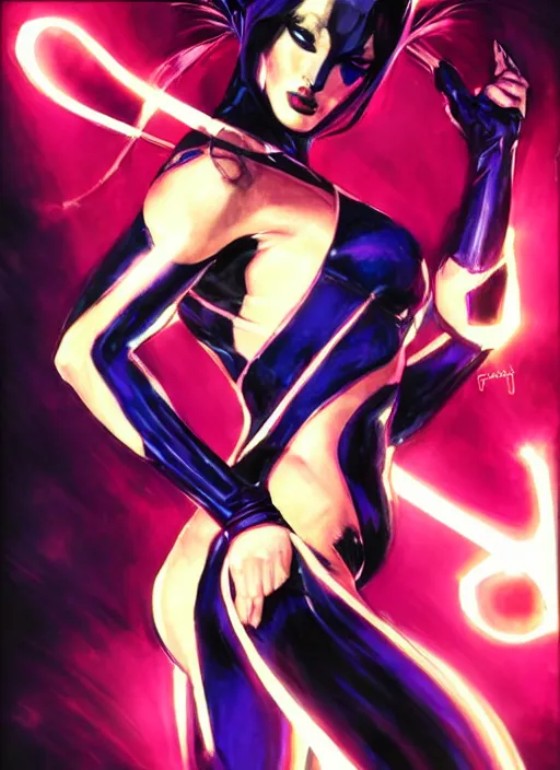 Image similar to psylocke, high contrast, concept art, dramatic lighting, portrait, facing forward, face in focus, art by Jim Lee-i