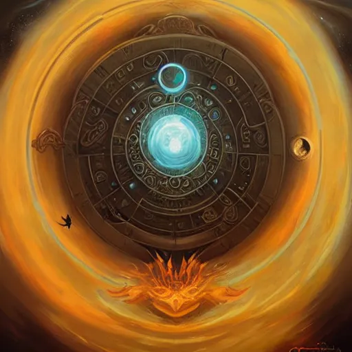 Image similar to Giant Floating Circular Ancient Sacred Calligraphy Structure by Peter Mohrbacher