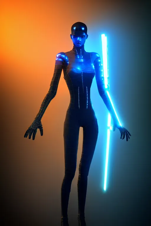 Image similar to high quality 3 d render sci - fi metaverse avatar! hybrid fighting, highly detailed, unreal engine cinematic smooth, in the style of blade runner, hannah yata charlie immer, dark blue neon light, low angle, uhd 8 k, sharp focus