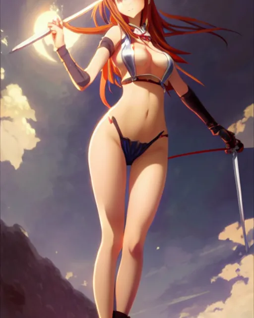 Image similar to photo of asuna from sao, asuna by a - 1 pictures, by greg rutkowski, gil elvgren, enoch bolles, glossy skin, pearlescent, anime, maxim magazine,