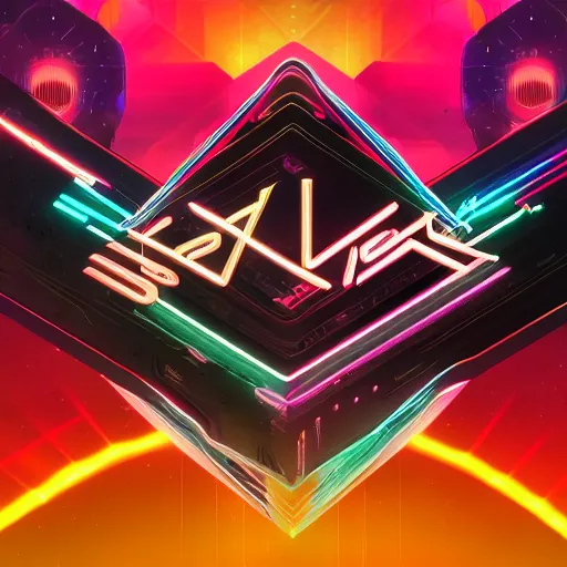 Prompt: a complex scifi logo for a synthwave music producer by viktor kadic, digital 3 d, black background, trending on artstation