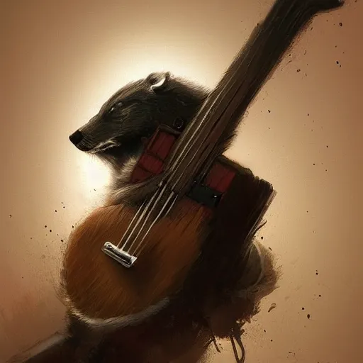 Image similar to badger touch guitar , digital Art, Greg rutkowski, Trending cinematographic artstation