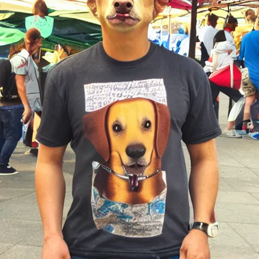 Prompt: bootleg tshirt of a dog smoking a blunt at the market