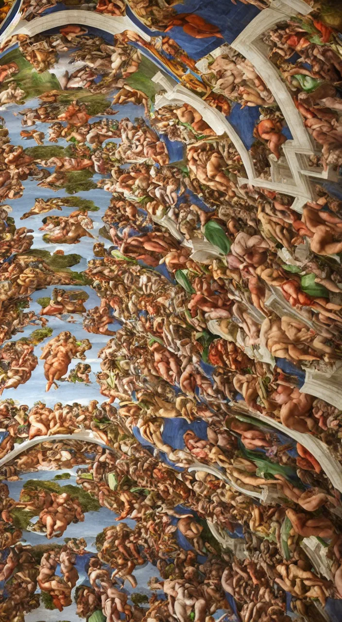 Image similar to a sistine chapel made of vegetables, 8 k, artstation, highdetailed