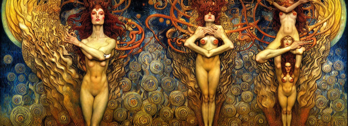 Image similar to Divine Chaos Engine by Karol Bak, Jean Delville, William Blake, Gustav Klimt, and Vincent Van Gogh, symbolist, visionary