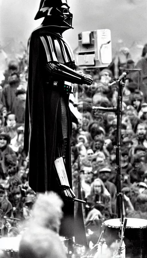 Prompt: darth vader performing at woodstock