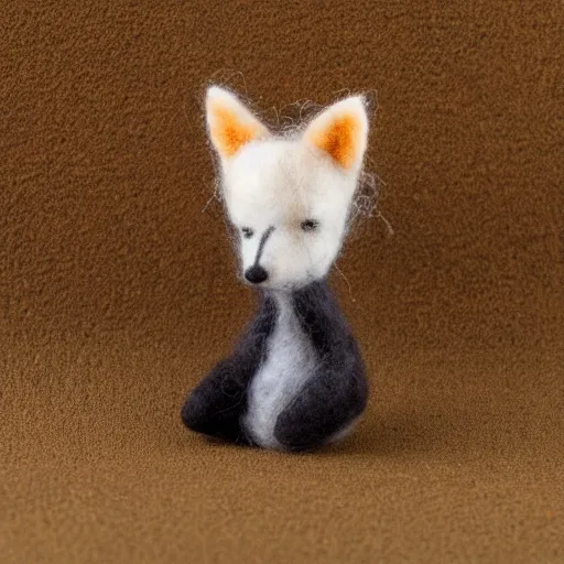 Prompt: tiny fox, felted, photo, award winning shot