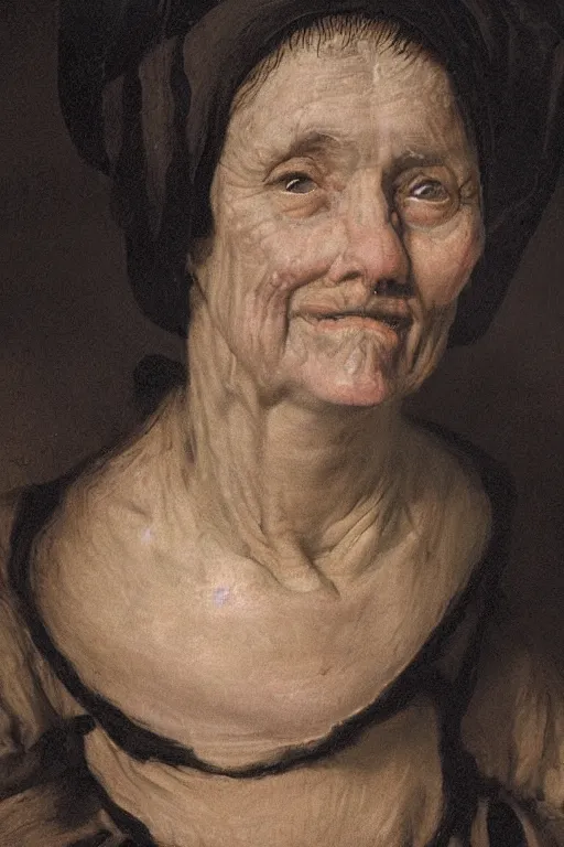 Image similar to hyperrealism extreme close-up portrait of medieval female with with leprosy, with mustache, pale skin, wearing cylinder hat, in style of Francisco Goya