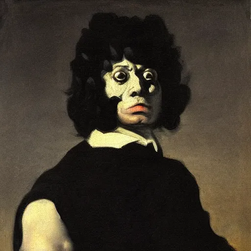 Image similar to a portrait of King Von in the style of Francisco Goya, dark, creepy, high contrast, nihilistic