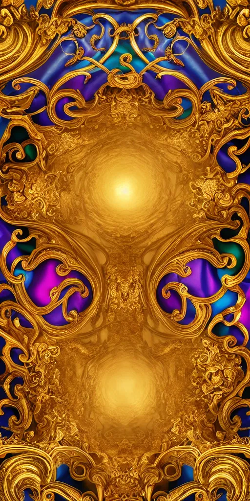 Image similar to the source of future growth dramatic, elaborate emotive Golden Baroque and Rococo styles to emphasise beauty as a transcendental, seamless pattern, symmetrical, large motifs, sistine chapel ceiling, 8k image, supersharp, spirals and swirls, smoke and inkbursts, rainbow ink dropping in water, Gold black and rainbow colors, perfect symmetry, 3D, no blur, sharp focus, photorealistic, insanely detailed and intricate, cinematic lighting, Octane render, epic scene, 8K