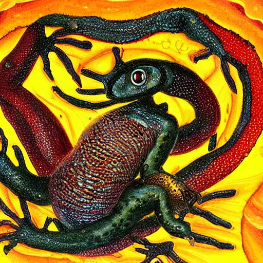 Image similar to fiery salamander alchemical painting