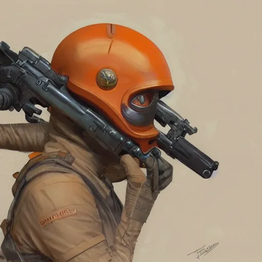 Prompt: an orange tabby cat with a machine gun helmet, artstation, concept art, smooth, sharp focus, illustration, art by artgerm and greg rutkowski and alphonse mucha