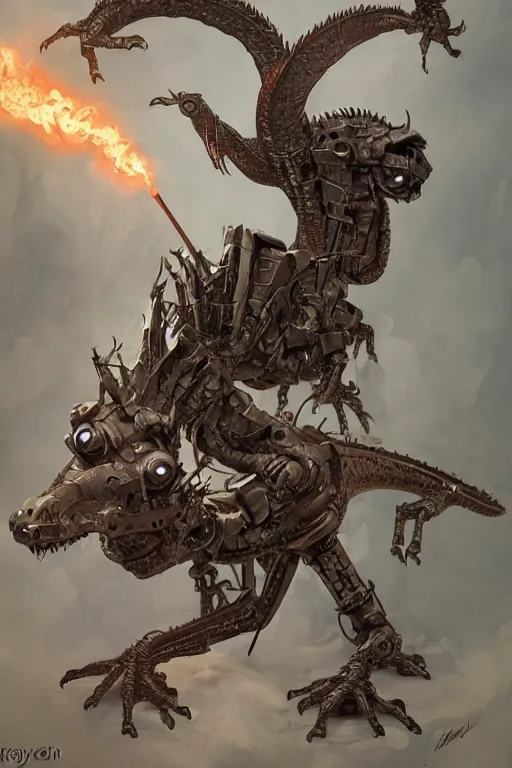 Image similar to a dragon robot, painted by wally wood and matt jefferies, trending on artstation, steam punk, bright macro view pixar, award - winning, blueprint, steam, smoke, chillwave, realism