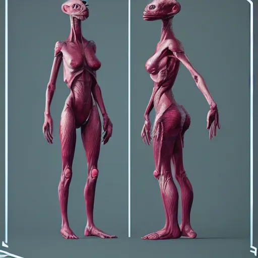 Prompt: in full growth, a beautiful alien girl full - body. octane render, maya render. high detail. realism. sharp focus. artstation trends