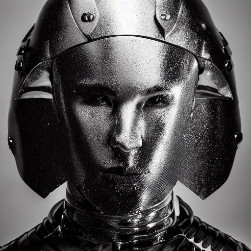 Prompt: a portrait of a beautiful young male wearing an alexander mcqueen armor made of liquid mercury , photographed by andrew thomas huang, artistic