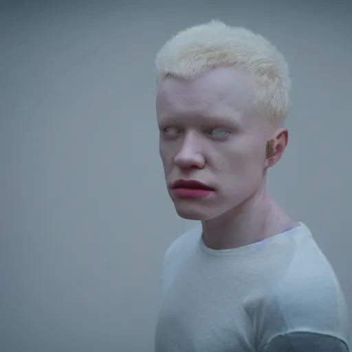 Prompt: color portrait of an albino male by emmanuel lubezki