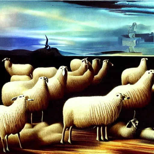 Image similar to 1 0 0 0 s of sheep for sleeping, dream, concept art, by salvador dali
