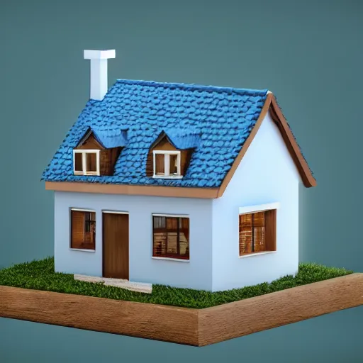 Image similar to cute chubby house, 3 d render, minimalistic, octane, 1 0 0 mm, depth of field, isometric, blue background