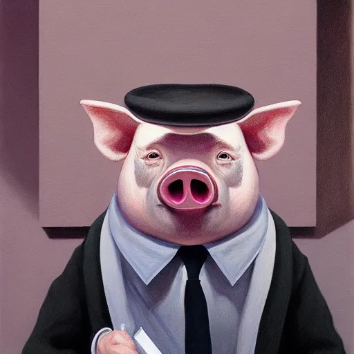 Image similar to Portrait of mr. Pig wearing a business suit , very coherent, painted by Edward Hopper, Wayne Barlowe, painted by James Gilleard, airbrush, art by JamesJean