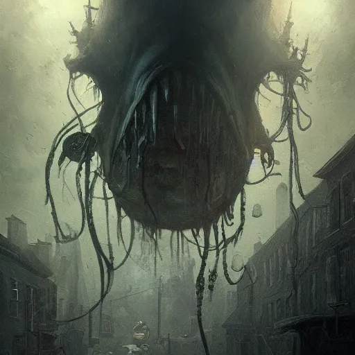 Image similar to shadow over innsmouth, painted by seb mckinnon, high detail, dramatic light, digital art, painted by greg rutkowski, promotional movie posterart, trending on artstation