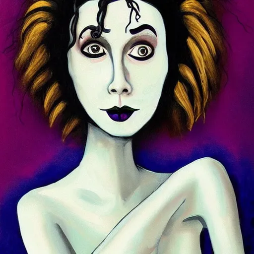 Image similar to woman portrait made out of paint, tim burton, comic book art