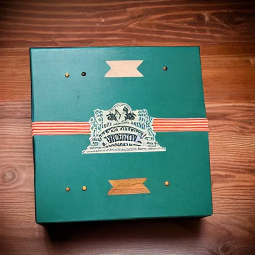 Image similar to vintage craft paper gift box for men, old school, wes anderson style